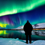 Thingvellir National Park Aurora**

"A breathtaking view of the Northern Lights over Thingvellir National Park in Iceland. The aurora borealis reflects on the calm surface of Lake Thingvallavatn. Perfect anatomy, correct proportions, natural pose, fully clothed figures in warm winter attire observing the spectacle. Safe for work, appropriate content, professional, family-friendly, high quality, professional photography."

**