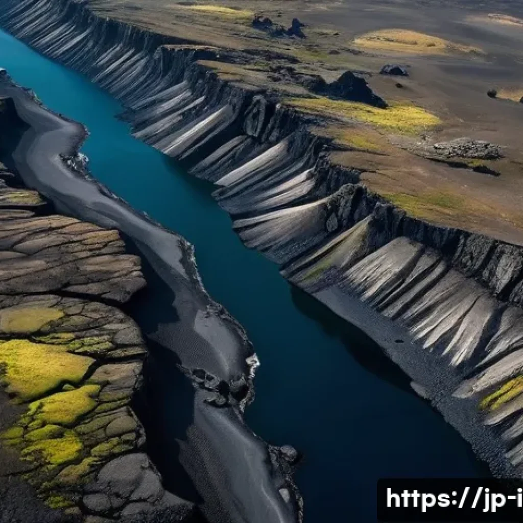 아이슬란드 지진 위험 지역 - A detailed aerial view of Iceland’s Mid-Atlantic Ridge showcasing the tectonic plate boundary where ...