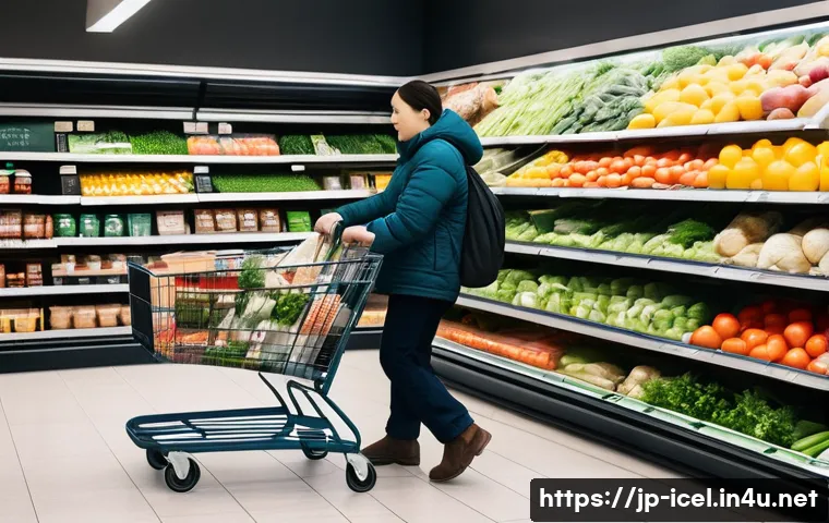 아이슬란드 물가 수준 - A cozy Icelandic supermarket interior featuring neatly arranged shelves with local fresh vegetables ...