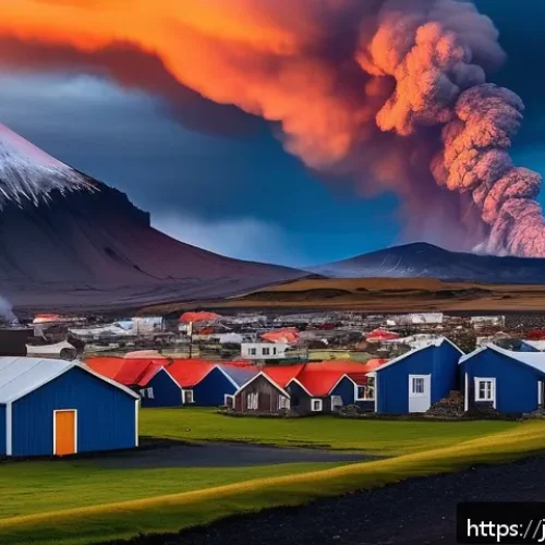 아이슬란드 자연재해 대처법 - A dramatic Icelandic volcanic eruption scene at dusk, showcasing the Eyjafjallaj&ouml;kull volcano spewin...