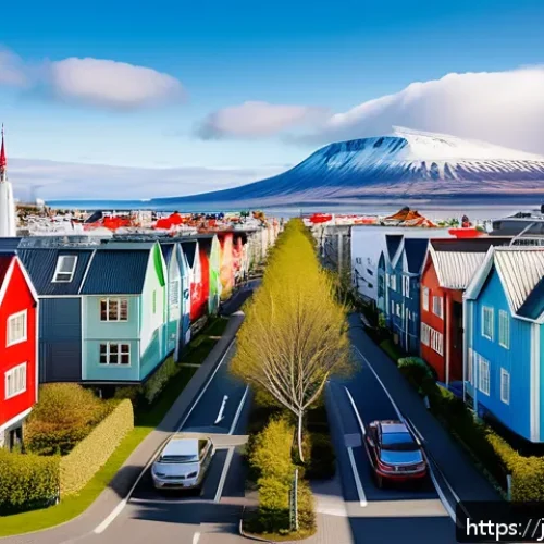 아이슬란드 부동산 시장 현황 - A modern Reykjavik cityscape in spring, featuring renovated apartments and smart sustainable buildin...