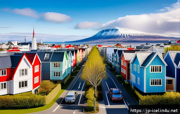 아이슬란드 부동산 시장 현황 - A modern Reykjavik cityscape in spring, featuring renovated apartments and smart sustainable buildin...