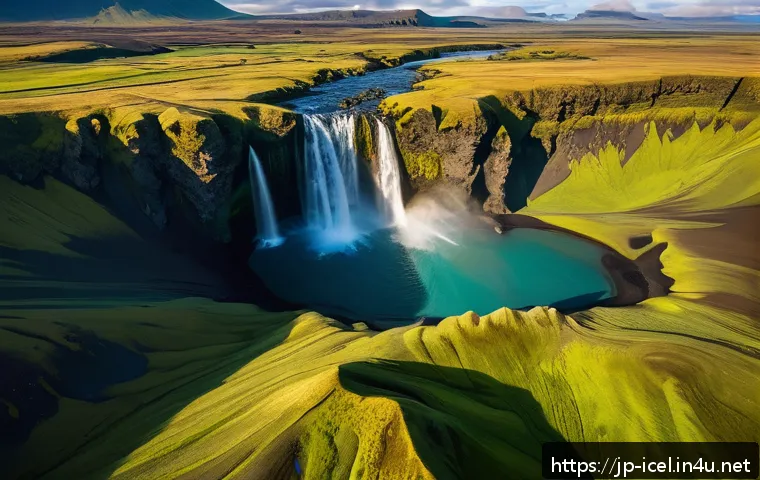 아이슬란드의 대표 유튜버와 인플루언서 - A breathtaking aerial view of Iceland&rsquo;s vast natural landscape during the golden hour, captured by a...