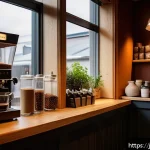 레이캬비크 핫플레이스 - A cozy hidden caf&eacute; interior in a quiet Reykjavik residential area, featuring warm wooden furniture a...